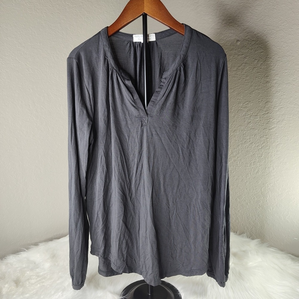 Barefoot Dreams Top Womens XS Gray Luxe Milk‎ Jersey Split V-Neck Long Sleeve